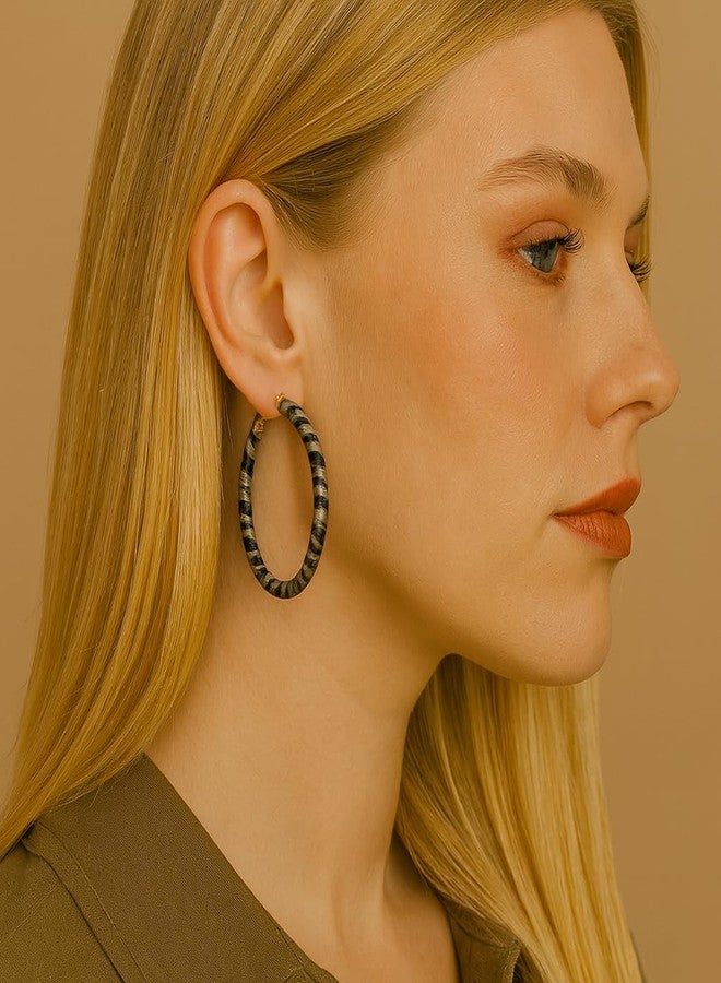 ZENCHEER Round Dangle Hoop Clip On Earrings for Women - 80s 90s Retro Leopard Pattern Big Circle Earrings Clips for Non-Pierced Ears Statement Jewelry Gifts (Gold) - Image 2